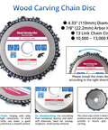 Pro Level Angle Grinder Accessory Kit Kicking Serious Tail With Wood Shaping Flap Sanding Wheels And Tough Chain Carving Discs For 4 Half Inch Grinders Ultimate Woodworking Setup - 4.33 inch wood carving chain disc with 7/8 inch arbor hole.