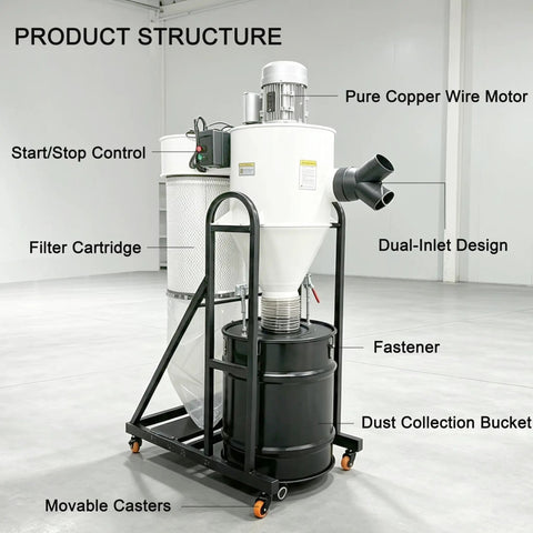 No Nonsense Heavy Duty Cyclone Dust Collector Dual Inlet Shop Woodchip Separators 100 Gallon Two Stage Barrel Vacuum With Pure Copper Motor High Cfm Blower Built Tough For Real Jobs with dual-inlet design and filter cartridge