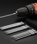 11 Piece Magnetic Tamper Proof Torx Bit Set T6 To T40 With One Quarter Inch Hex Shank S2 Steel Heat Treated Bits next to drill