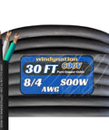 Rock Solid 30 Foot 8 4 SOW Cable Wire 8 Gauge Four Conductor 600 Volt Portable Extension Cord For EV Chargers Motors And Heavy Equipment That Handles Tough Grind Like A Boss, showing copper wire and label.