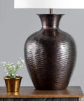 Atmore 27 Inch Iron Table Lamp In Copper Finish With Cotton Drum Shade For Cozy Mood Vibe Lighting On Living Room End Tables
