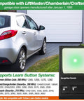 Upgraded Wall Mount Garage Door Opener Keypad With Lighting Control Wired Replacement Panel Compatible With LiftMaster Chamberlain Craftsman Openers Post 1995 Supports Green Red Purple Learn Buttons shown with car by garage