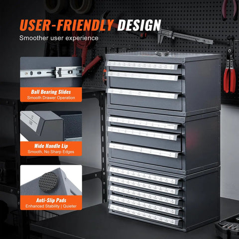 Three Drawer Drill Bit Dispenser Cabinet Set With 29 27 And 60 Compartments For One Sixteenth To One Half Inch And A To Z Bits