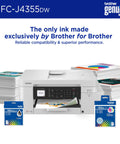 INKvestment 4355 Wireless Color Inkjet All In One Printer With 1.8 Inch Color Display and ink cartridges shown with printed pages