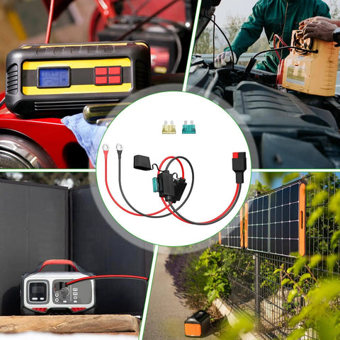 45A Cable With O Ring Terminal For Standard Port Connectors, 10AWG Battery Lead With Dual Fuse Holder, solar and automotive use