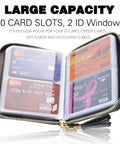 Open Women's Credit Card Holder Wallet Zip Leather Card Case RFID Blocking with 40 Card Slots and 2 ID Windows showing cards inside