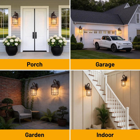 Industrial Outdoor Wall Light Fixtures Set Of 2 With Water Ripple Glass installed on porch, garage, garden, and indoor wall