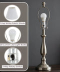 Brushed Steel Table Lamps Set Of 2 Traditional Accent Lights With LED Bulbs For Bedroom Living Room Office And Entryway