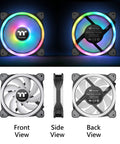 Riing Trio 12 RGB TT Premium Edition 120mm Case And Radiator Fans 3 Pack with Alexa Voice Control, front and back views.