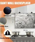 Anti Slip Electric Stove Top Cover 28 By 20 Inches Heat Resistant Glass Stove Top Protector Foldable Flower Pattern Silver Finish
