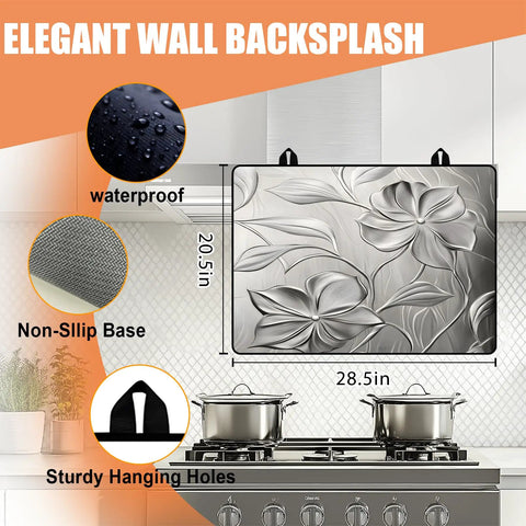 Anti Slip Electric Stove Top Cover 28 By 20 Inches Heat Resistant Glass Stove Top Protector Foldable Flower Pattern Silver Finish