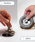 Before and after using Hair Catcher For Shower Drain And Bathtub - Reusable Silicone Stopper And Strainer For Clog Prevention, Gray