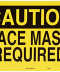 Hella Durable Plastic Confined Space Sign With Face Mask Required Legend In Bold Black On Yellow Colors For Industrial Warehouses Construction Sites And Dusty Work Zones To Keep Your Team Fully Compliant Safe And Secured No Cap. Sign features bold text cautioning for face mask use.