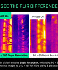 Comparative thermal images showing the Dope Thermal Imaging Camera For iPhone 15 And Newer With USB C 240x180 Upscaled Infrared From 80x60 Native MSX Fusion For Clear Heat Signatures And Night Inspections On Your Phone capabilities with VividIR on and off.