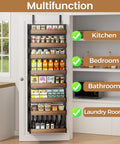 Eight Tier Over The Door Pantry Organizer With Adjustable Wire Baskets And Heavy Duty Support Rails For Kitchens Pantries And Closets Big Time Space Saver No Sweat Hanging Setup Rock Solid Daily Storage Total Game Changer displayed in a multifunctional setting.