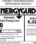 Energy guide for heavy duty 72 inch outdoor ceiling fan showing estimated energy cost and airflow specs.