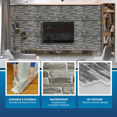 Slate Classic 3D Wall Panels for Interior Decor, 10 Pack PVC Covers Covering 50 Sq Ft, Textured Wall Upgrade installation view