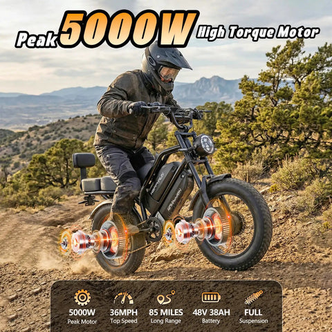 Dual Motor Electric Fat Tire Ebike For Adults With Removable Dual Battery on rugged off-road terrain