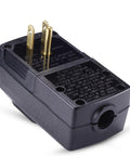 Three Prong GFI Waterproof GFCI Plug Replacement 15 Amp UL Listed showing prongs and safety labeling