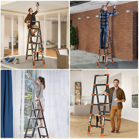 Aluminum Telescoping A-Frame Ladder With One-Button Retraction, Portable Adjustable Extension Ladder For Home Or RV, 330 Lb Capacity