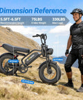 Beast Of A Fat Tire Electric Dirt Bike For Adults With 16 Inch Wheels 500W Brushless Motor 20 MPH Top Speed 70 Mile Range Removable 48V 13 5Ah Battery Full Suspension 7 Speed Gears Off Road Ebike For Trails And Commutes, dimensions shown with rider