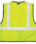 Mens High-Vis Mesh Vest With Zip-Front And Neon Lime Shade To Stay Fresh While Working Hard, back view with reflective stripes.