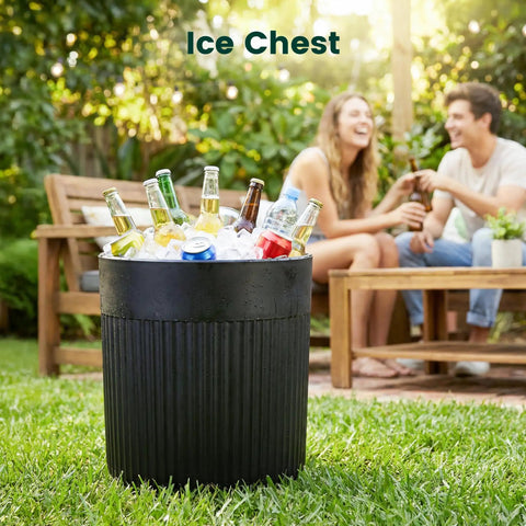 Tough As Nails 90lb Water Filled Patio Umbrella Base With Built In Ice Cooler 3 In 1 Outdoor Table in garden setting
