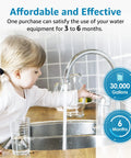 Young child using a kitchen faucet demonstrating water use filtered by 5 Micron 10 Inch By 4.5 Inch Whole House Water Filter.