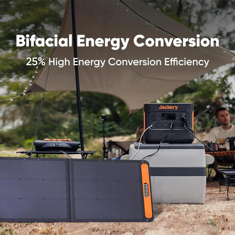 100W Bifacial Portable Solar Panel For Explorer Power Stations Foldable Solar Charger With USB Outputs outdoors setup