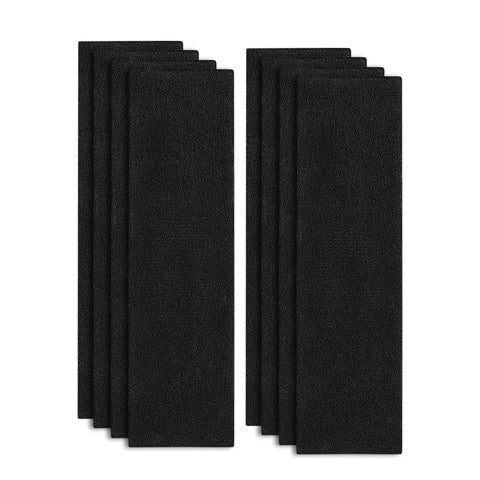 Three Pack FLT4825 Filter B Premium Replacement With Activated Carbon Pre Filters for air purifiers, showing black filter pads