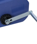 Close-up of Must-Have Reversible 12V Electric Winch With Wireless Remote, showcasing the blue casing and crank handle.