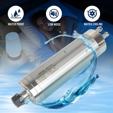 Beefy 4 Bearing Waterproof 246mm Length Spindle Motor With Two Point Two KW Water Cooled Spindle 220V ER20 CNC Router