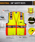 Top Shelf Class Two High Visibility Safety Vest With Deep Carry Pockets And Slick Zipper Front Built Like A Tank Rock Solid Reflective Bands Fast Drying Mesh Side Panels Pro Grade Rig For Long Days On The Job XXXL with bright yellow color and mesh for ventilation.