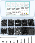 M2 Screws Bolts Nuts Assortment Kit With Washers, 1200 Pcs Hex Socket Head Cap Screws Nuts And Bolts Set shown in a storage box.