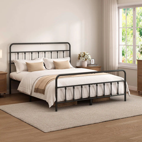 Zero Creak Full Size Metal Bed Frame With Heavy Duty Steel Construction Headboard And Footboard Ready in a cozy bedroom setting.