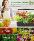 Indoor Hydroponic Garden System With LED Grow Light Dual Tier 44 Pod Kit For Herbs Greens Lettuce No Soil Kitchen Garden Adjustable 180 Degree Light Panel Germination Kit Included No Seeds in use with various plants and a person preparing salad