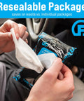 Person using Travel Size Car Interior Wipes For Dashboards, Seats, Steering Wheel And Surfaces, Skin Safe Quick Dry Detailing Wipes