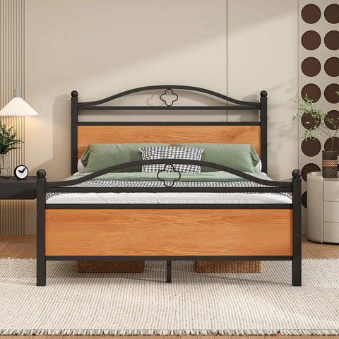 Rock Solid Full Bed Frame With Integrated Headboard, Hella Sturdy Steel Slat Base, Massive Under Bed Storage, Zero Squeak Nightly Rest, Sleek Matte Black Finish, Essential Mattress Foundation in a stylish bedroom.