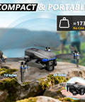 Foldable FPV Drone For Kids And Adults With 1080P HD Camera on a rock, showcasing compact size and portability, hand shown for scale.