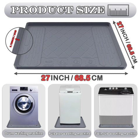 27 By 27 By 0.79 Inch Silicone Washer Drain Mat Drip Tray With Raised Edge Waterproof Anti Vibration Non Slip Floor Protector For Laundry Room Grey Easy To Clean Foldable Mat For Easy Storage And Long Lasting Protection