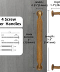 Antique Brass Cabinet Pulls 5 Inch 128mm Hole Centers Zinc Alloy Vintage Drawer Handles with measurements shown