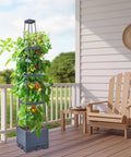 4 Tier Tomato Planter With Box Trellis, 56 Inch Raised Garden Bed Boxes on patio, supporting tomatoes and vines