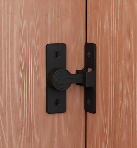 90 Degree Zinc Alloy Barn Door Lock Latch, Heavy Duty Security Lock For Bathroom Garage Bedroom And Cabinet, installed on wood door