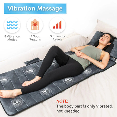 Person using Full Body Massage Mat With Movable Neck Pillow Ten Vibrating Motors And Four Heating Pads From Neck To Feet For Deep Back And Leg Massage Perfect Home Spa Gift For Mom This Mother's Day