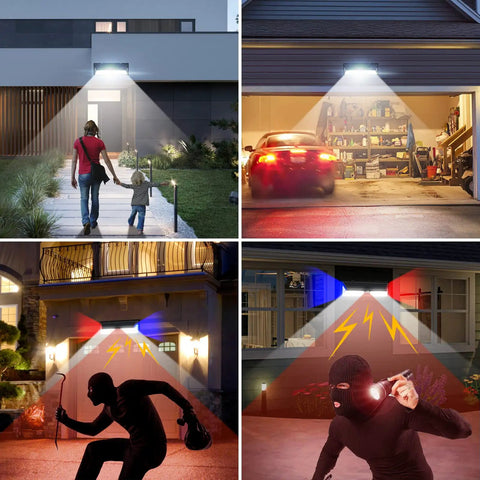 Outdoor Solar Motion Sensor Lights With Remote Control Four Modes Sensing Dim Alarm And Off IP65 Waterproof LED Wall Lights