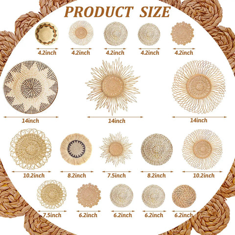 Boho Basket Round Wall Decals Set Of 18 Peel And Stick Removable Wall Stickers For Bedroom And Office Modern Rustic Decor Vibe Colorful Art