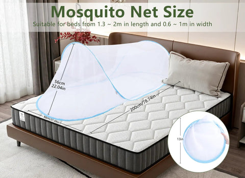 Extra Large Bed Tent With Built In Mesh Net Bottom 78 By 32 By 22 Inch Portable Foldable Camping Net for bed travel in blue