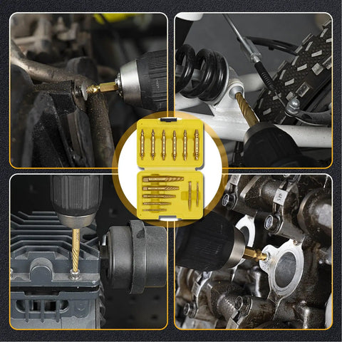 Premium 13 Piece Screw Extractor Set For Damaged Stripped Screws With HSS 6542 Titanium Gold Coated Bits in use