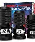 Convert Your Impact Wrench Into An Impact Driver With A Quick Release Adapter Set for one half inch three eighths inch and one quarter inch wrenches.