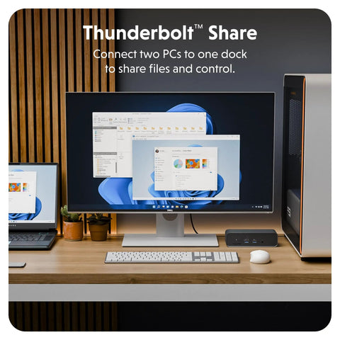 Badass Thunderbolt 5 Dock With Built In Ssd Enclosure, 120Gbps Desktop Hub For Mac And Pc, triple 4K screens connected.